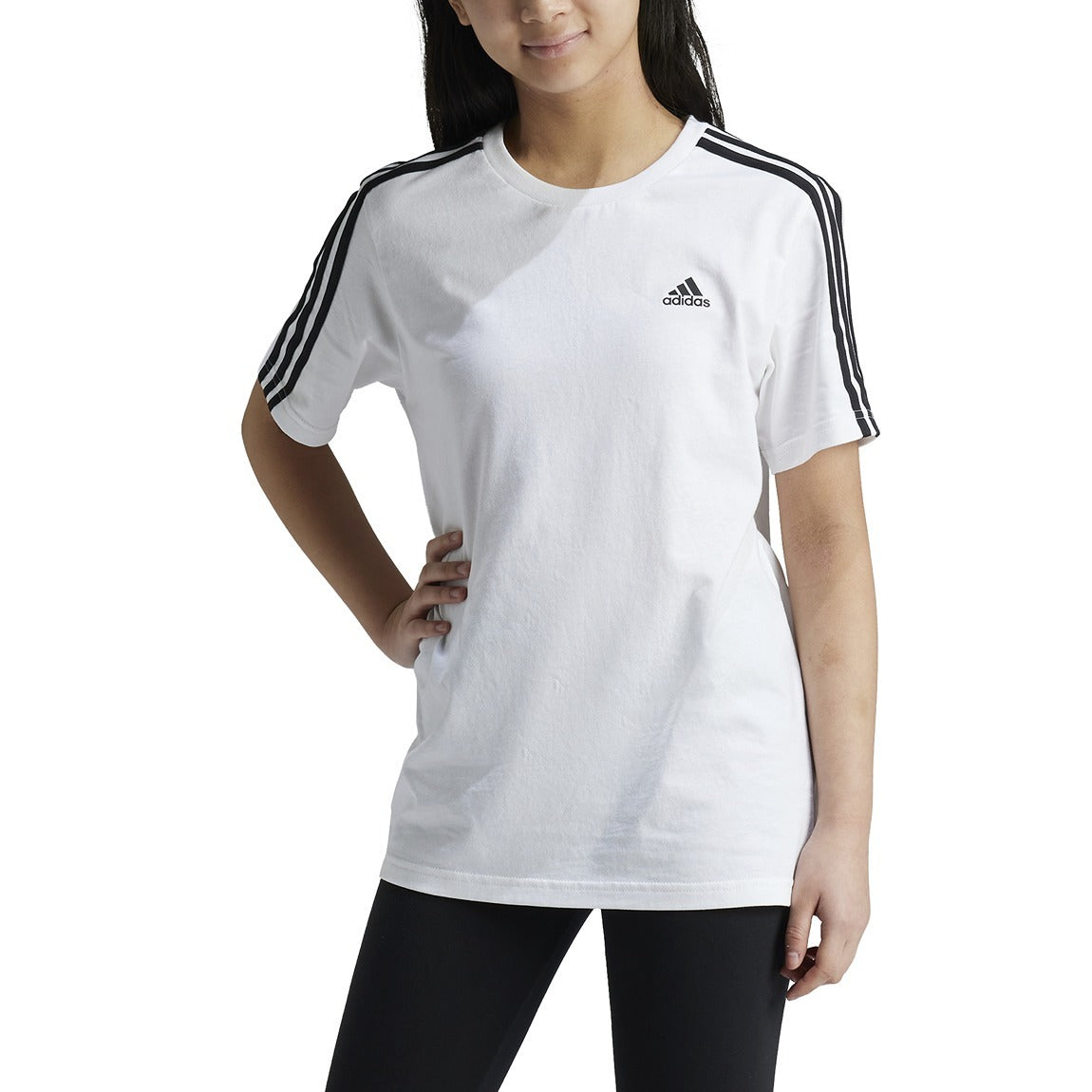 adidas Essentials 3-Stripes Cotton Loose Fit Boyfriend Tee - Girls