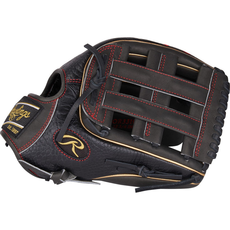 2025 Rawlings 12.75" Heart of the Hide Black Croc Leather Outfield Glove