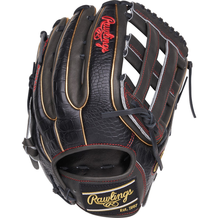 2025 Rawlings 12.75" Heart of the Hide Black Croc Leather Outfield Glove