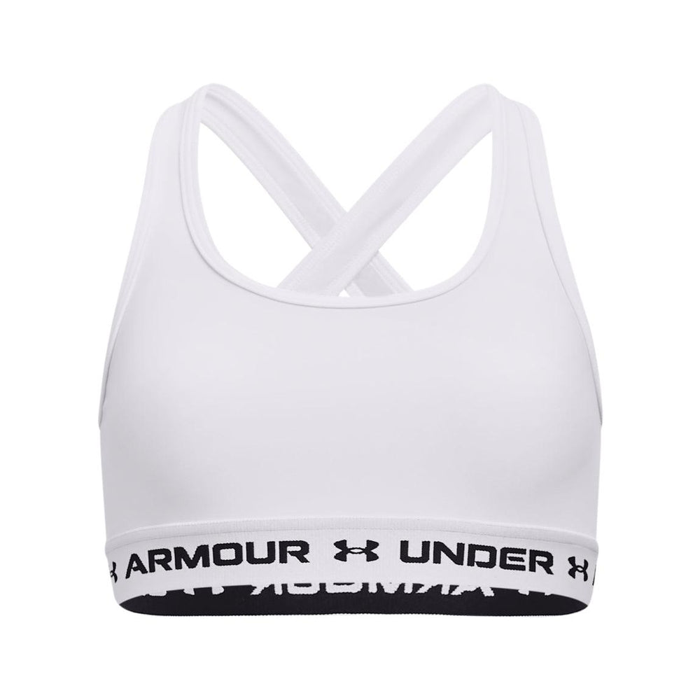 Champion Women's racer crop top sports bra, Black logo white, S